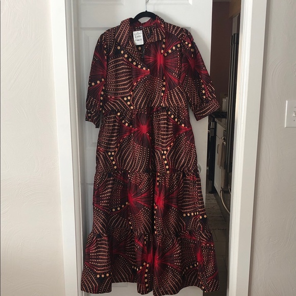 NWT The OULA Company Tiered Maxi Printed Cotton Dress Size Small oversized - Picture 7 of 9